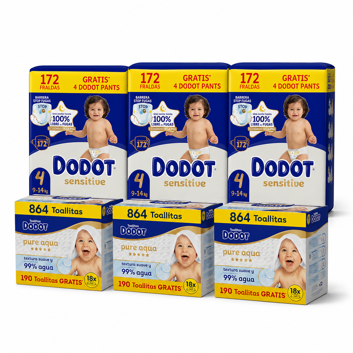 (516 Pañales + 2.592 Toallitas) Mega Pack Familiar Dodot Sensitive + Pure Aqua