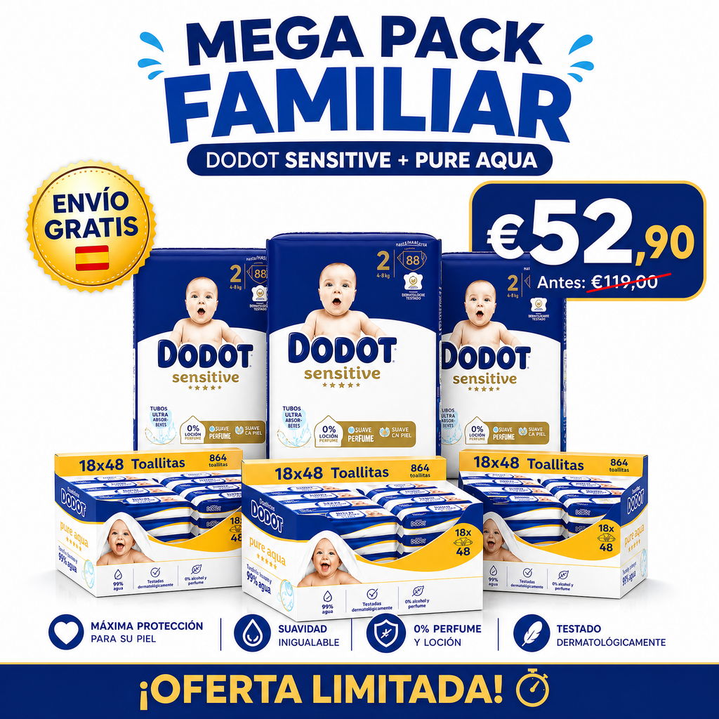 (516 Pañales + 2.592 Toallitas) Mega Pack Familiar Dodot Sensitive + Pure Aqua